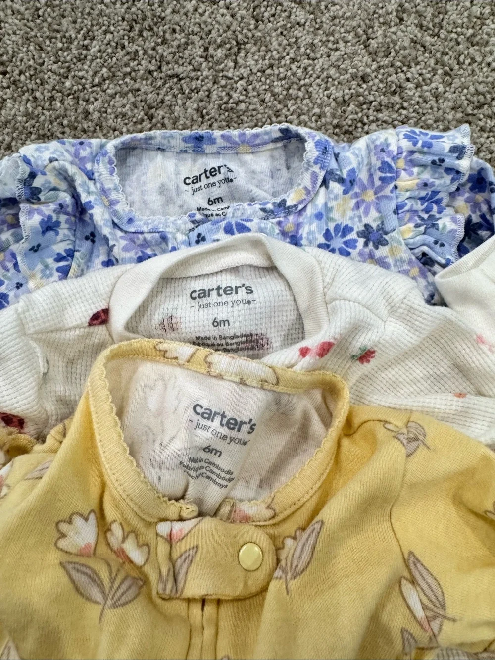 Carter's Girls Floral & Fruit Footed One-Pieces - White, Blue, Yellow